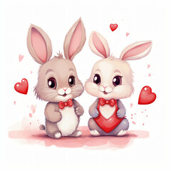 Rabbit in love with heart couple animals with heart