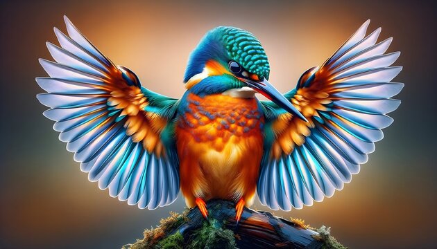 Kingfisher bird with open wings