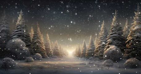 a christmas image featuring trees and snowfall