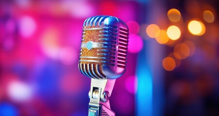 Microphone and colorful bokeh lights