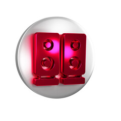 Red Stereo speaker icon isolated on transparent background. Sound system speakers. Music icon. Musical column speaker bass equipment. Silver circle button.