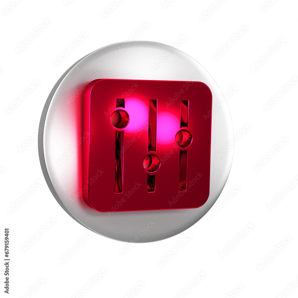 Poster red sound mixer controller icon isolated on transparent background. dj equipment slider buttons. mix