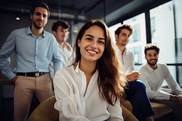 Obraz premium Joyful South American Entrepreneurs in Contemporary Office Setting