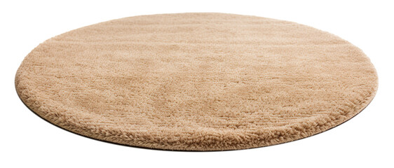 High-quality, plush beige round carpet with a detailed soft texture, perfect for modern home...