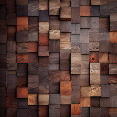 Wooden cubes or blocks pattern background 3d illustration square, wood texture for backdrop