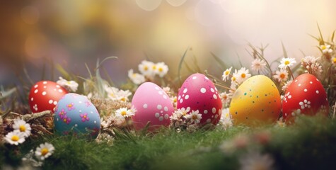 Fototapeta na wymiar Easter holiday background with colorful eggs