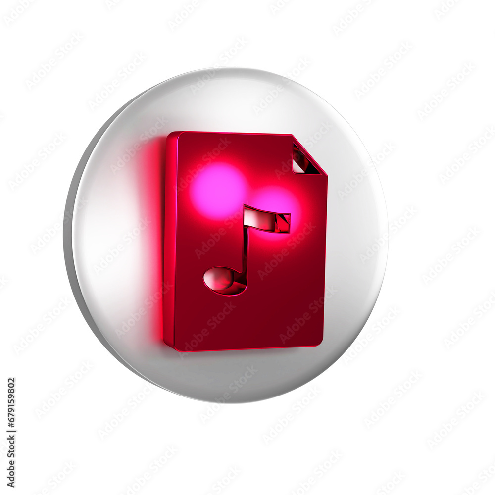 Wall mural Red MP3 file document. Download mp3 button icon isolated on transparent background. Mp3 music format sign. MP3 file symbol. Silver circle button.