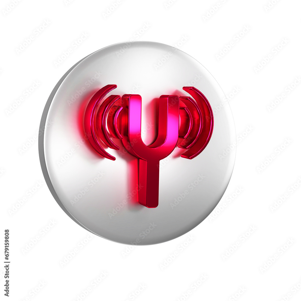 Poster red musical tuning fork for tuning musical instruments icon isolated on transparent background. silv