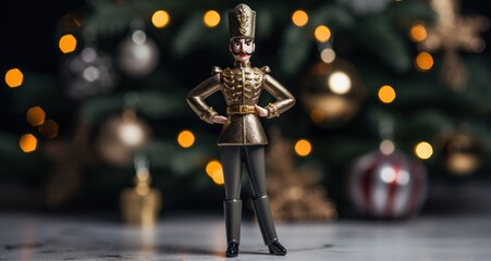 Fototapeta na wymiar a figurine of an army leader is in front of a christmas tree