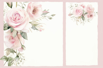 Greeting card with watercolor roses. Hand-drawn illustration.