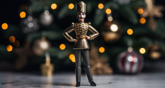 a figurine of an army leader is in front of a christmas tree