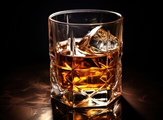 whiskey glass with ice cubes