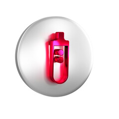 Red Electronic cigarette icon isolated on transparent background. Vape smoking tool. Vaporizer Device. Silver circle button.