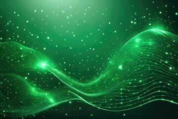 digital dark green particles wave and light abstract background with shining dots stars