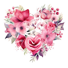 Fototapeta na wymiar Watercolor Valentine Floral Hearts clipart, Watercolor Floral Hearts, Valentine clipart, Heart clipart, Heart Floral, Watercolor Valentines Heart Wreath Clipart, generative ai