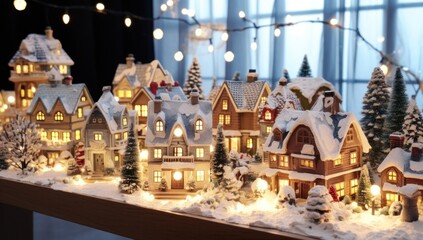 Fototapeta premium large ornamental village with lights on the table