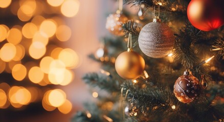 Fototapeta premium christmas tree with colorful ornaments and baubles on it