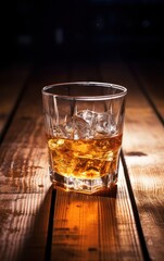 whiskey glass with ice cubes