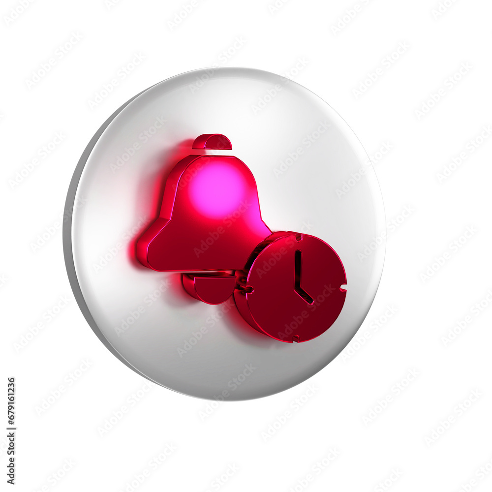 Poster red alarm clock icon isolated on transparent background. wake up, get up concept. time sign. silver 