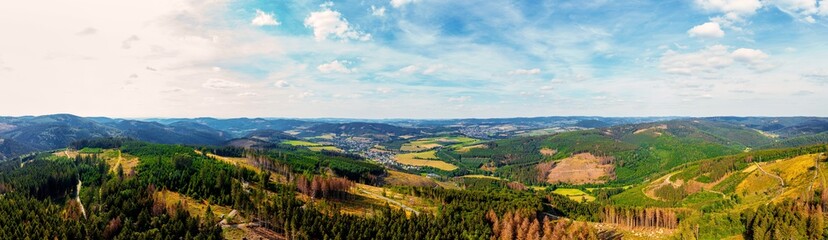 the german siegerland landscape as a panorama from above