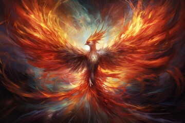 An abstract depiction of a fiery phoenix rising from the depths of icy waters, symbolizing rebirth and transformation.
