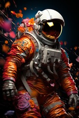 Fototapeta premium An abstract pixelated astronaut suit with pixelated gloves and boots, emphasizing the protective gear necessary for spacewalks.