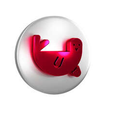 Red Fur seal animal icon isolated on transparent background. Silver circle button.