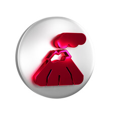 Red Volcano icon isolated on transparent background. Silver circle button.