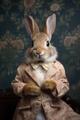 studio portrait of a cute dressed bunny