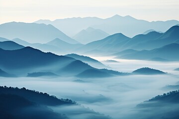 Beautiful landscape of mountains in foggy morning. Beauty in nature.