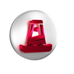 Red Lighthouse icon isolated on transparent background. Silver circle button.