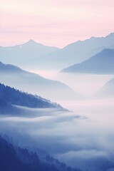 Beautiful landscape of mountains in foggy morning. Beauty in nature.