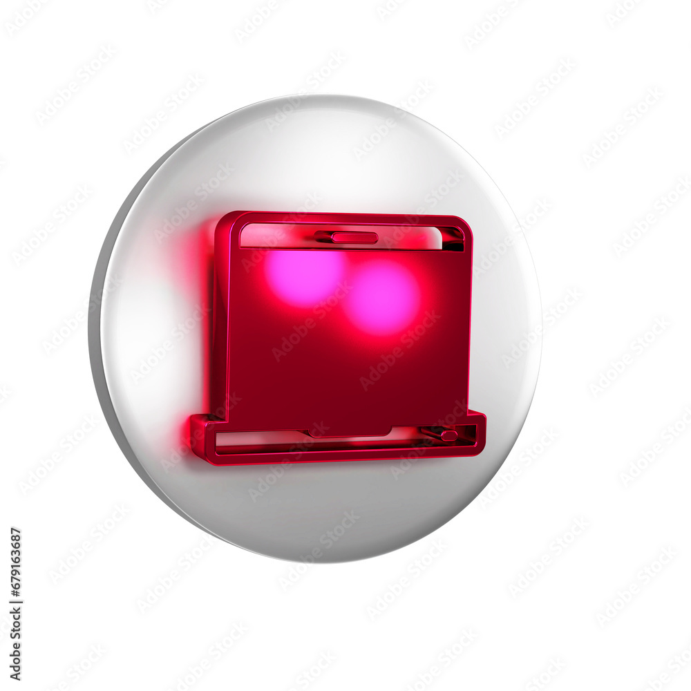 Poster red laptop icon isolated on transparent background. computer notebook with empty screen sign. silver