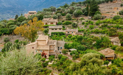 Old stone buildings in Fornalutx village in Mallorca