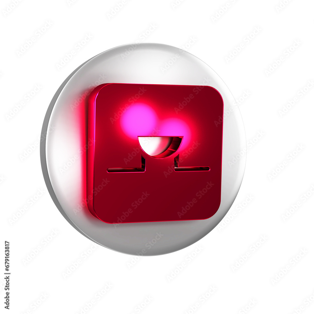 Poster red buzzer in electronic circuit icon isolated on transparent background. silver circle button.