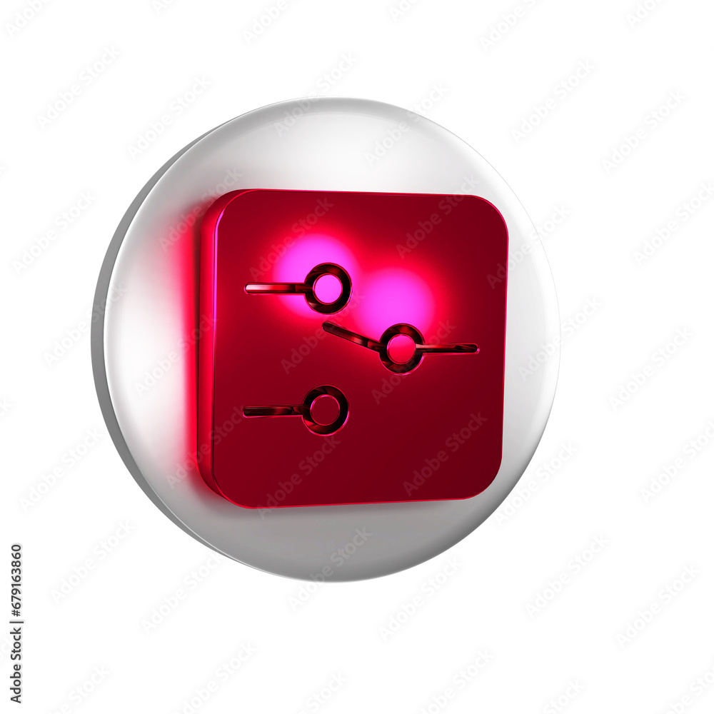 Poster red switch in electronic circuit icon isolated on transparent background. silver circle button.