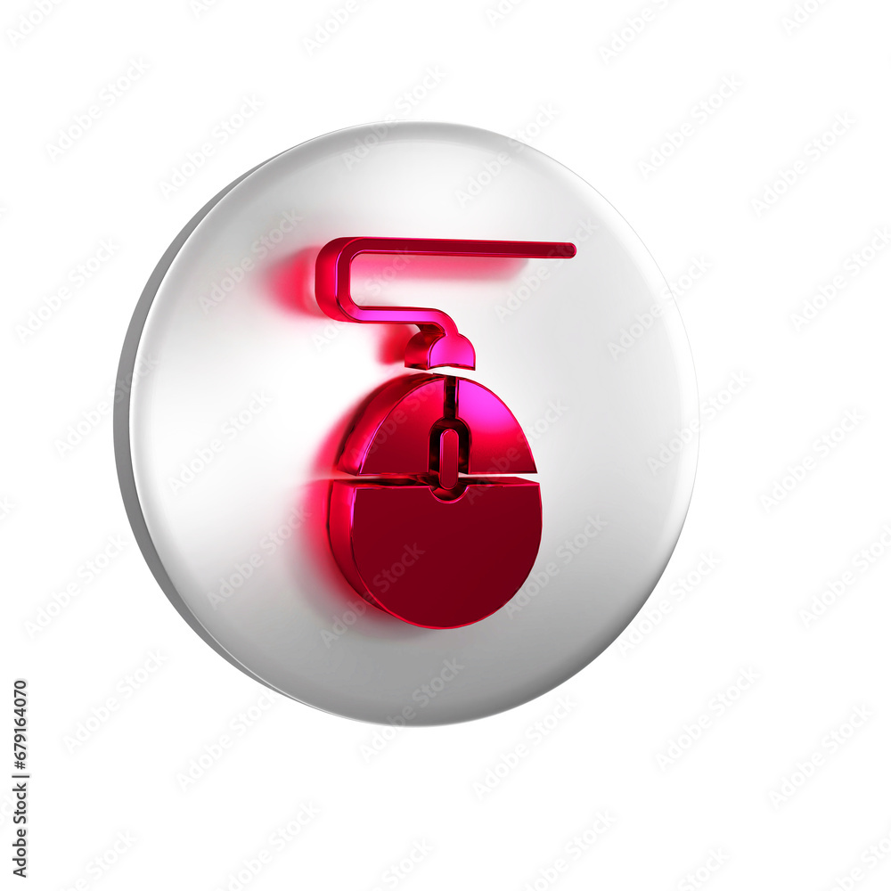 Poster red computer mouse gaming icon isolated on transparent background. optical with wheel symbol. silver
