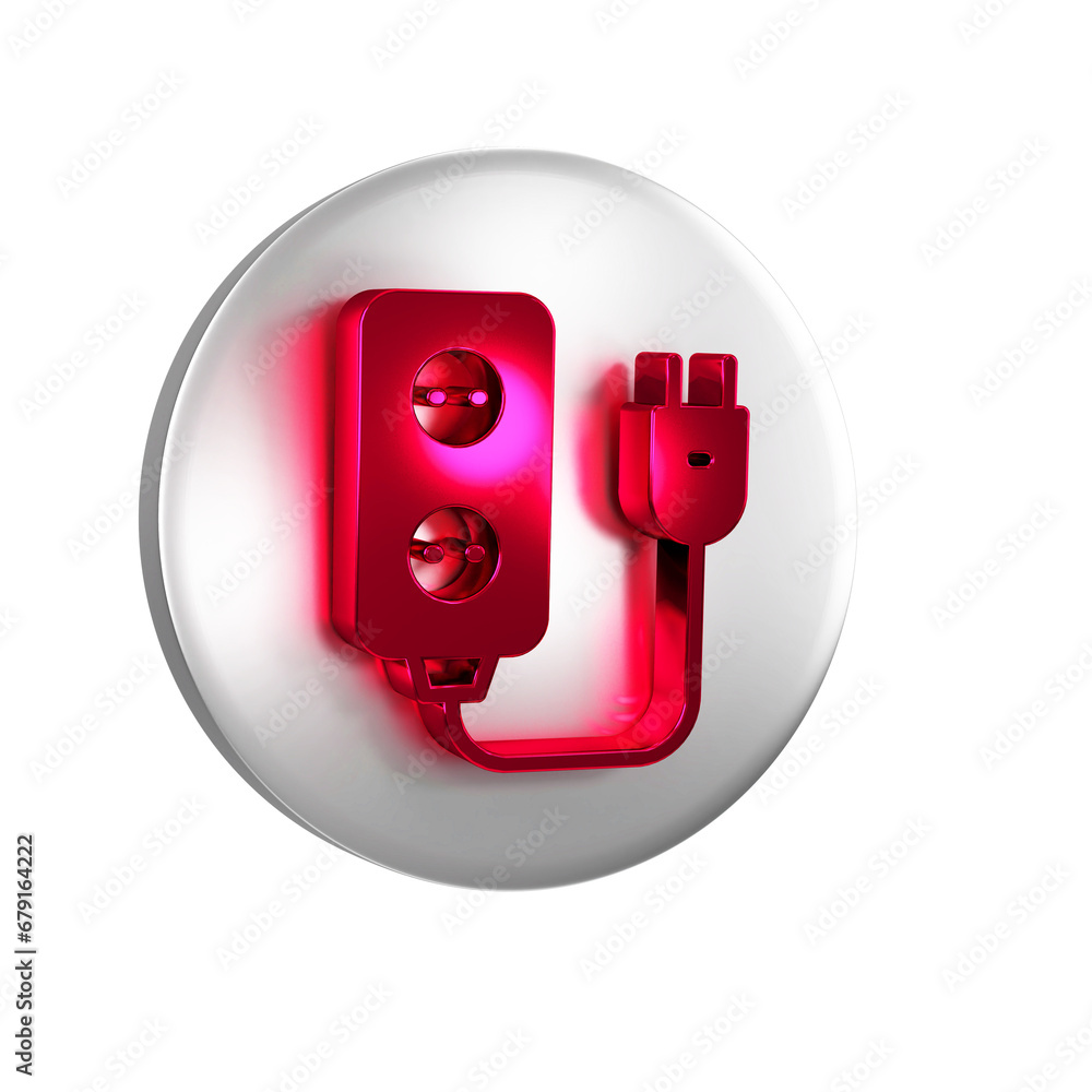 Poster red electric extension cord icon isolated on transparent background. power plug socket. silver circl
