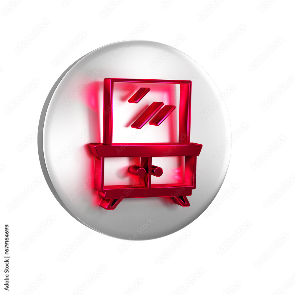 Poster red dressing table icon isolated on transparent background. silver circle button.