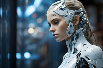 Futuristic Cyborg Woman with Technological Mind
