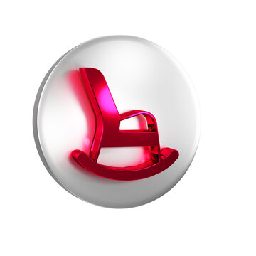 Red Rocking Chair Icon Isolated On Transparent Background. Silver Circle Button.