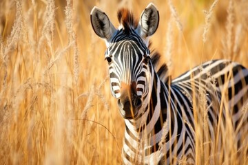 Fototapeta premium zebra blending with tall savannah grasses