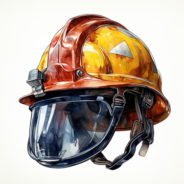 Watercolor Firefighter Helmet Art Illustration, Generative Ai