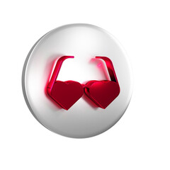 Red Heart shaped love glasses icon isolated on transparent background. Suitable for Valentine day card design. Silver circle button.