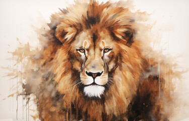 Lion portrait in watercolor painting style