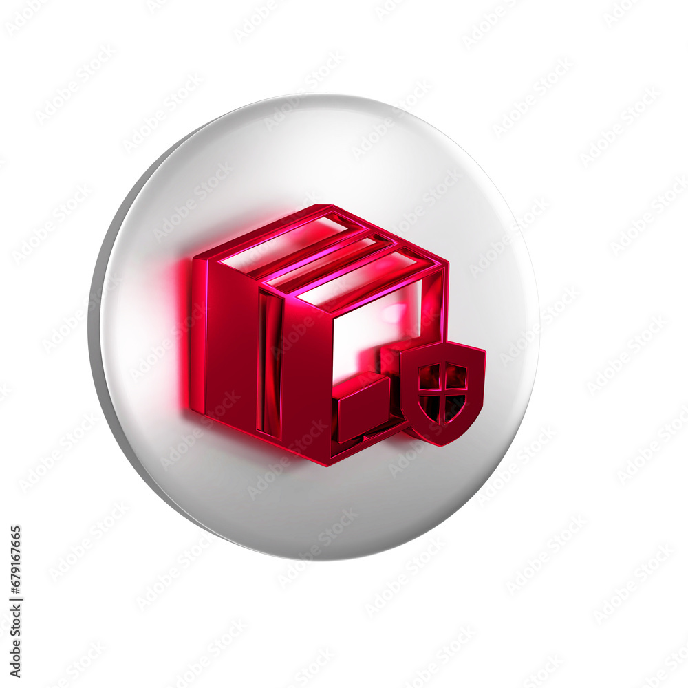 Poster red delivery security with shield icon isolated on transparent background. delivery insurance. insur