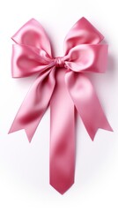 Pink ribbon with bow isolated on white background, birthday or valentine's day