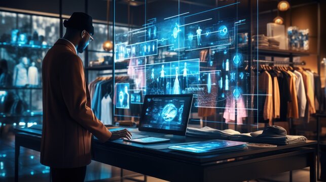 an employee of a modern and industrial design clothing store, ordering merchandise