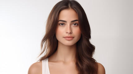 Fototapeta premium Beautiful, smooth young woman's face on a white background.