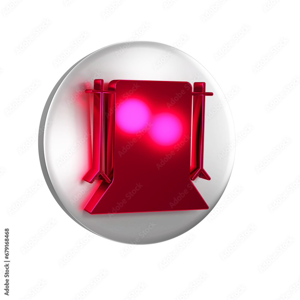 Poster red empty photo studio icon isolated on transparent background. screen backdrop. silver circle butto